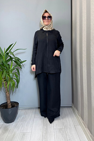 MISS DALIDA Önü Fermuarlı İpek Keten Gömlek Siyah 2266352