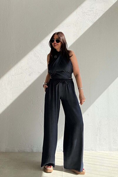 ELVAN TOLON Pantaloni bustieră, set elegant, ALBASTRU ÎNCHIS