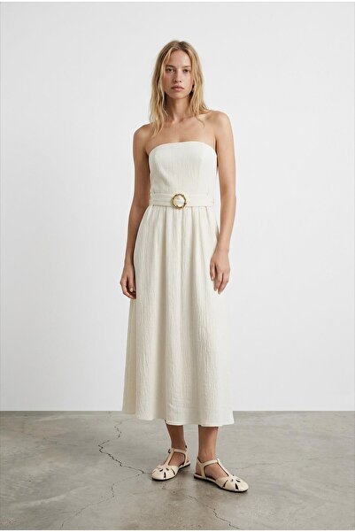 MU&ME BOUTİQUE Dress Strapless Model with Belt Detail