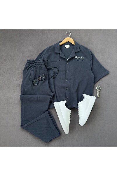 MODA Men's Baggy Embroidered Shirt and Sweatpants Set