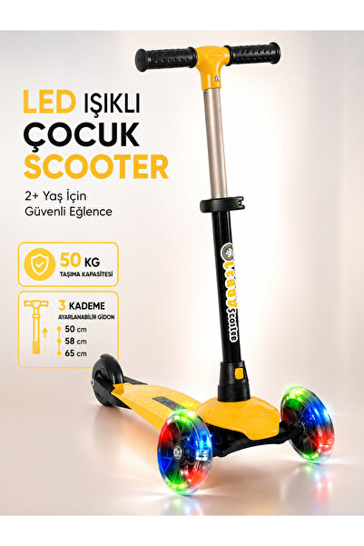 YILDIRIM OYUNCAK LED Işıklı 3 Tekerlekli Çocuk Scooter – 3 Kademeli Ayarlanab...