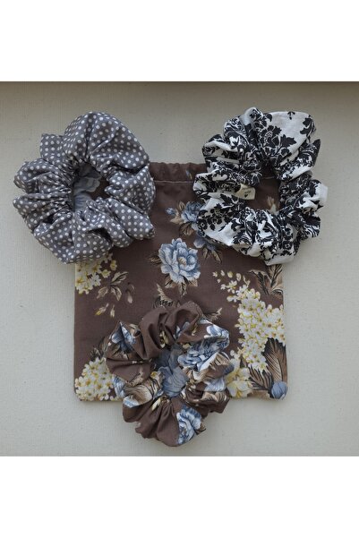 MATINA JUNE 3’lü Scrunchie toka seti. Büzgülü kese ile.