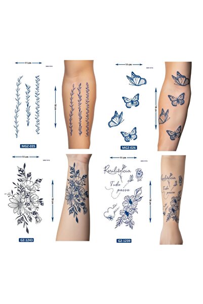 Airbrush Tattoo Yarı Kalıcı 4 Adet Birden Geçici Dövme 18x11 cm Aylık Kalıcı ...
