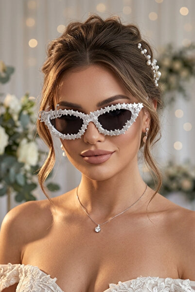 Happyline Yıldızlı bride yazılı doğum günü gözlük , cat eye gelin gözlük, bri...