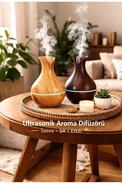 Wolawood Ultrasonik Aroma Terapi Hava Nemlendirici Difüzörü Ahşap Vazo Temalı...
