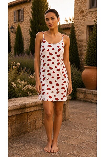 GAMDELLE MODA Women's Patterned Thin Strap Cotton Nightgown