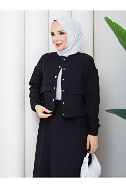 bessomoda Women's Snap Button Pocket Skirt Suit