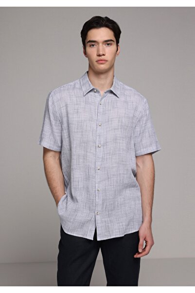 Colin's Regular Fit Shirt Neck Düz Erkek Mavi Kısa Kol Gömlek