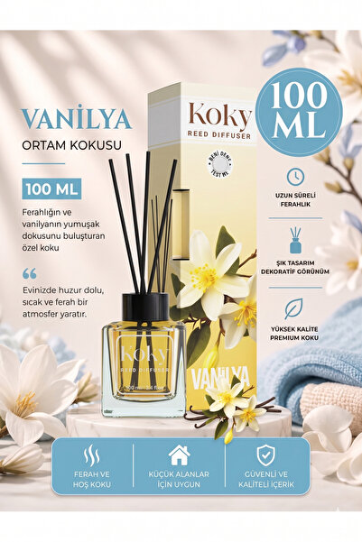 Koky Vanilya Reed Diffuser 100 ML Çubuklu Oda Kokusu – Uzun Süre Kalıcı Premi...