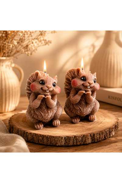 Lumera Candle 2’li el yapımı sevimli sincap dekoratif kokulu hediyelik mum