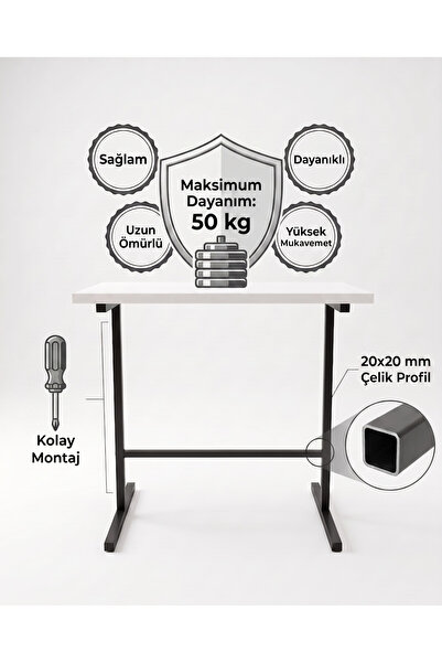 ISDA HOME Endüstriyel Çelik Gövde Yan Sehpa - 50 kg Kapasiteli & Atlantik Çam...