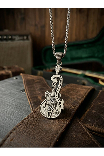 Velcari Minimalist Style Stainless Steel Men's Necklace with Guitar Figure