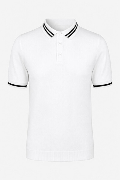trender Buttoned White Black Men's Polo Neck T-Shirt 17351