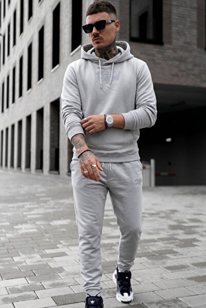 EXCLUSIVE STYLE Cotton tracksuit with Embroidered logo - rotten GRAY