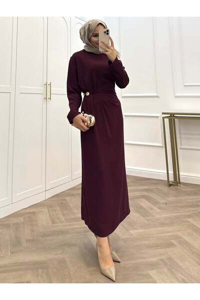 bezenstore GOLD AKSESUAR DETAYLI KREP ELBİSE