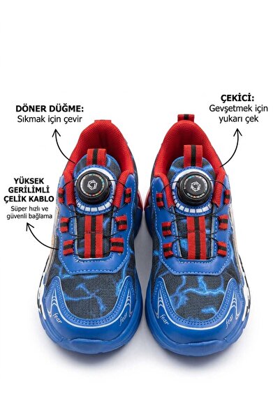 McDark Çocuk Otomatik Bağcıklı Figürlü Sneaker Ayakkabı-MAVİ