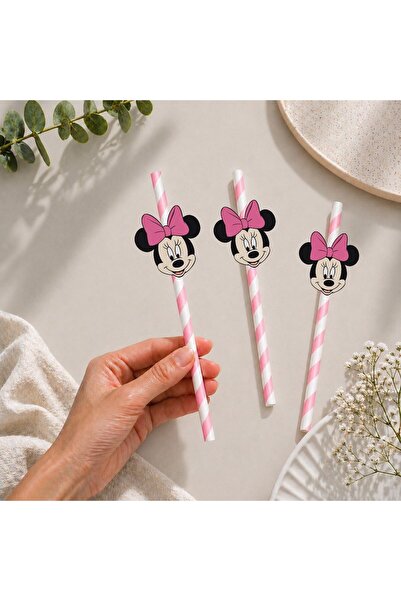 Partiden Minnie Mouse Fiğürlü Kağıt Pipet 10 Adet