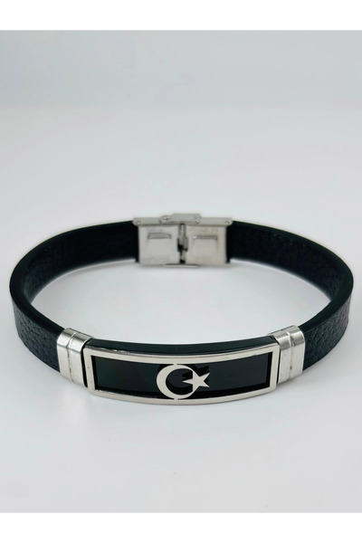 Generic Brand سوار جلد أسود / ستيل للرجال 20 سم - Ebl0124