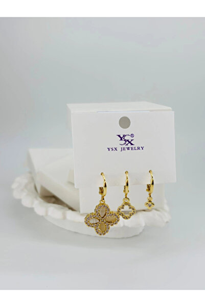 EASERA TİCARET Zircon Stone Brass Triple Combination Earrings - Kp00535