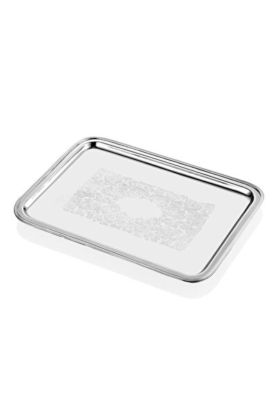 LAMEDORE Engrave Border Büyük Boy Gümüş Kaplama Dikdörtgen Tepsi - 38x26x2 cm