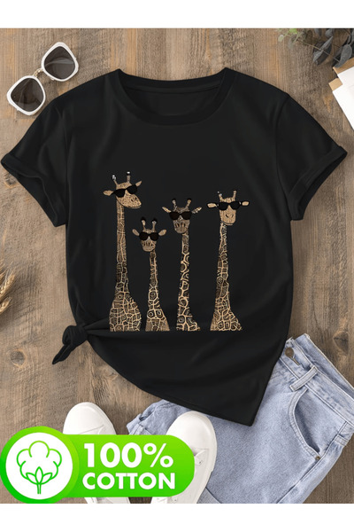 one button Tricou supradimensionat premium cu imprimeu cu design de girafă dr...