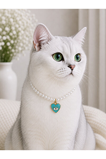 HALHALMILL Heart with Eyes Dangling Pearl Cat Necklace
