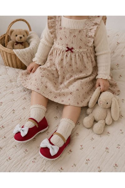 Che Sara Baby First Step Shoes Fabric Orthopedic Non-Slip Bottom Sole with Bow and Velcro Tape Zest Model
