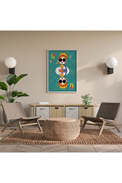 İskambil Kağıdı Ferah, Sakin ve Havalı Turkuaz Minimalist Kadın Figürlü Poster Çerçevesiz