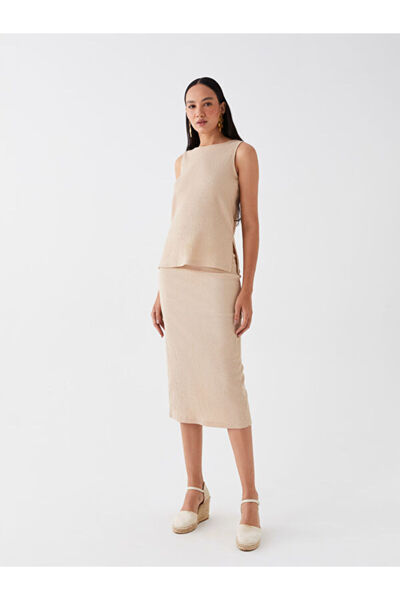 LC Waikiki Straight Crinkle Women's Skirt with Elastic Waist