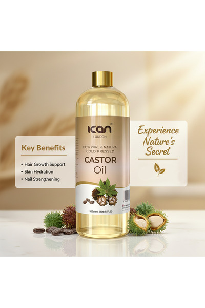 Ican London Castor Oil 1000ml – Pure & Natural Cold Pressed Multipurpose Oil | Hair, Skin, Eyebrow & Eyelash Care