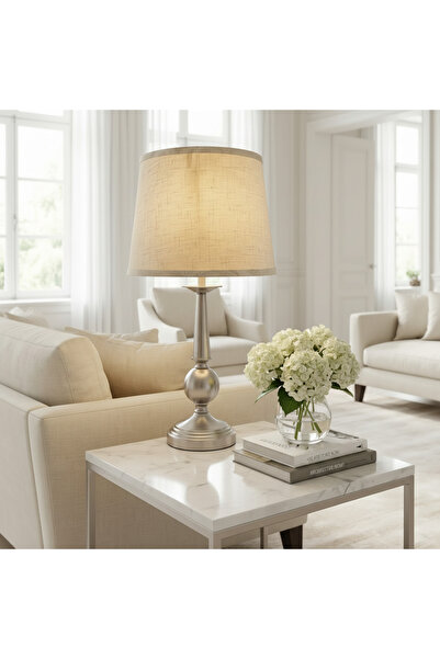 Ebticar Elegant Classic Table Lamp – Beige × Silver – 15×15×60 cm