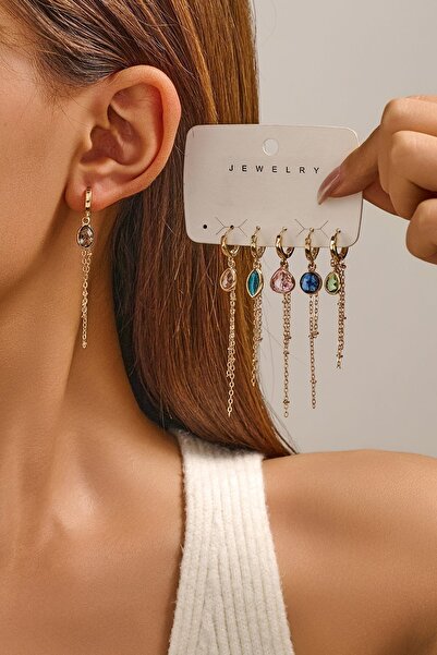 FAYRA ACCESSORIES 6 أقراط من الأحجار الكريستالية بألوان ونماذج مختلفة (6 قطع)