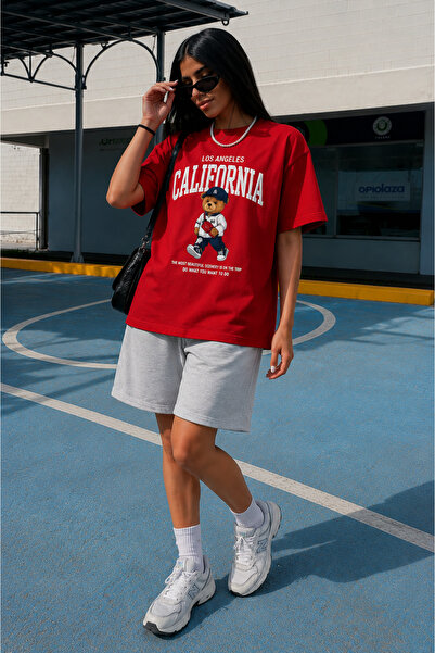 ship master Women's California Teddy Bear Printed Oversize 100% Cotton T-Shir...