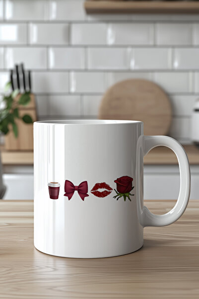 Mio Life Romantic Coffee Bowknot Lip Rose Pattern 330ml Printed White Ceramic...