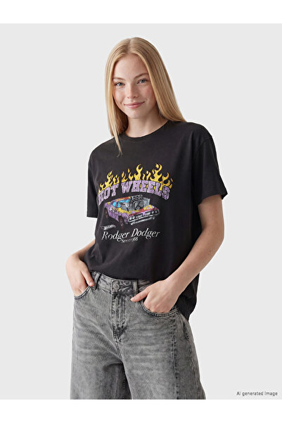 LC Waikiki Anthracite Printed Cotton Women's T-Shirt