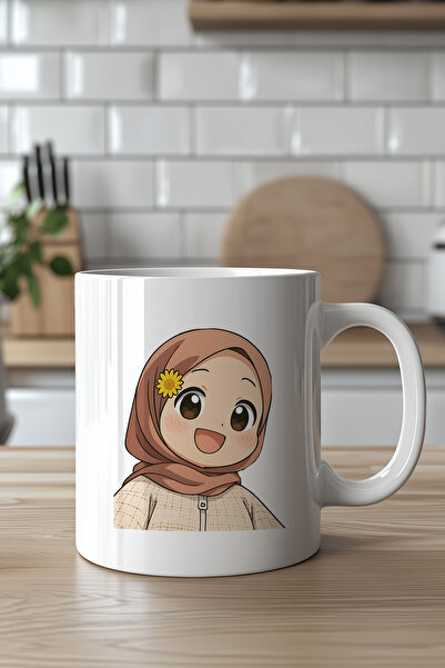 Mio Life 330ml Printed White Ceramic Mug with Cute Floral Hijab Girl Figure