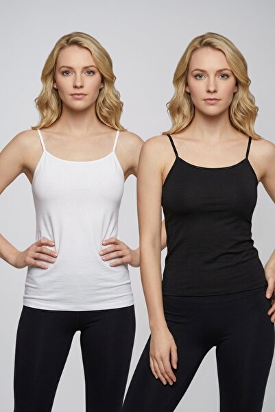 fevien 2-Pack Women's Basic Cotton Undershirt Set with String Straps - Flexib...
