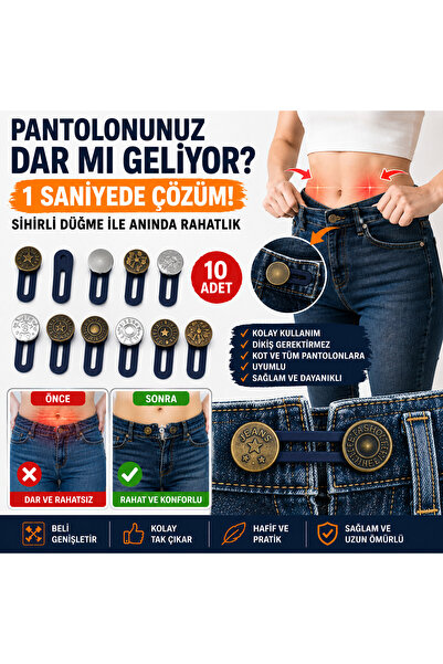 Eşya Dünyası Pants Waist Expander Magic Button 10 Pieces – Metal Button Attac...