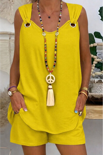 Generic Brand Women's Sleeveless V-Neck Bird Eye Detail Blouse Short Aerobin ...