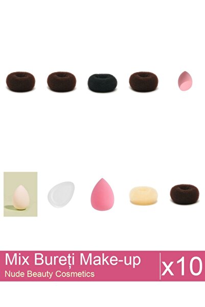 Makeup Set Mix 10 produse Bureti: Burete extra-soft pentru make-up, nude, Bur...