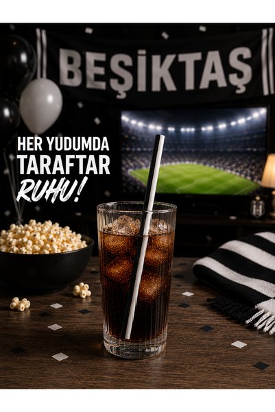 ardin Beşiktaş Colored Straws 250 Pieces 8 mm 24 cm Individually Packaged Gelatinized Black and White Straws