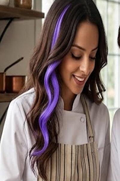 CAŞ DEKORASYON Purple Color Wavy Side Clip-In Hairpiece 50 cm (2 Pieces)
