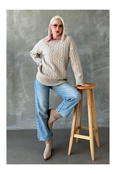 LC Waikiki Nevavm Beige Turtleneck Knitted Sweater with a Difference Mg2336