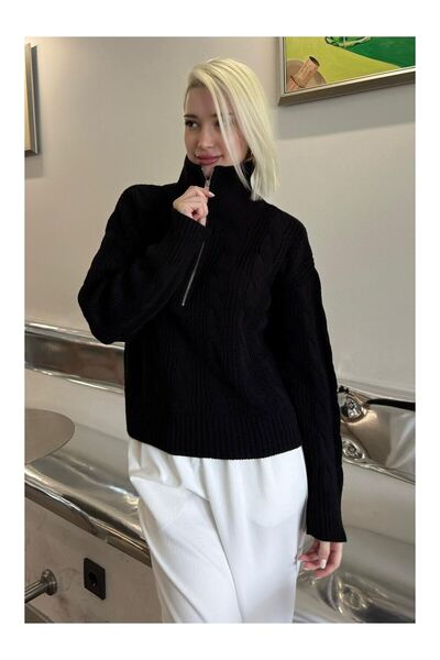 LC Waikiki Nevavm Black Knitted Patterned Women's Knitwear Sweater with Diffe...