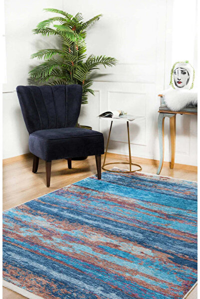 halinet Halı.Net Blue Modern Washable Non-Slip Living Room Carpet Haln-Hln087