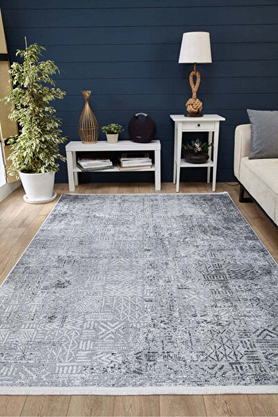 halinet Halı.Net Gray Modern Washable Non-Slip Living Room Carpet Haln-Hln1998
