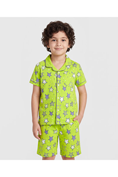 Pine kids Single Jersey Knit Half Sleeves Shorts Night Suit With Stars Print ...
