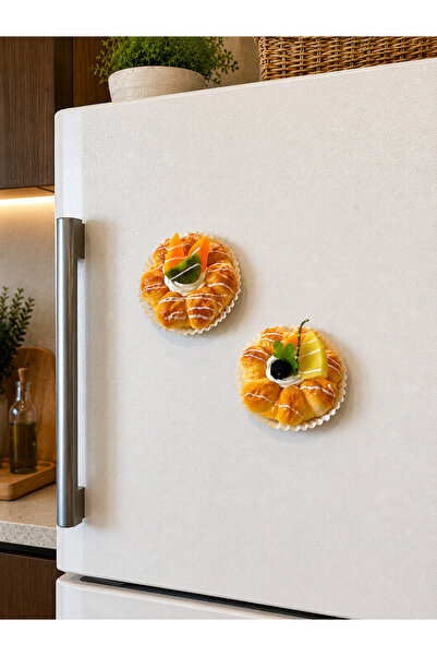 HAKİ Mini Tart Çörek Magnet Seti – Gerçek Görünümlü Yumuşak 2'li Dekoratif Bu...