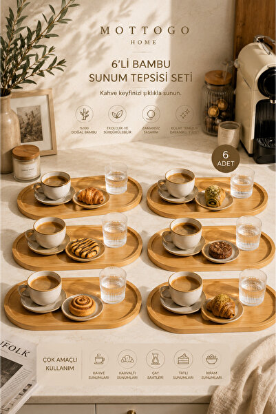 Mottogo Bambu Sunum Tepsisi Seti 2’li 4’lü 6’lı Kahve Sunum Organizer Tepsi