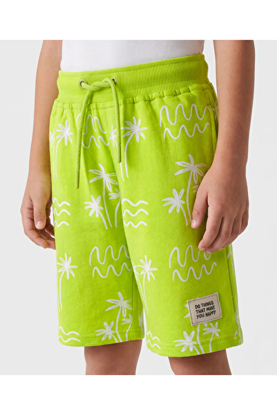 Pine kids Looper Knit Shorts with Tree Print - Lime Green